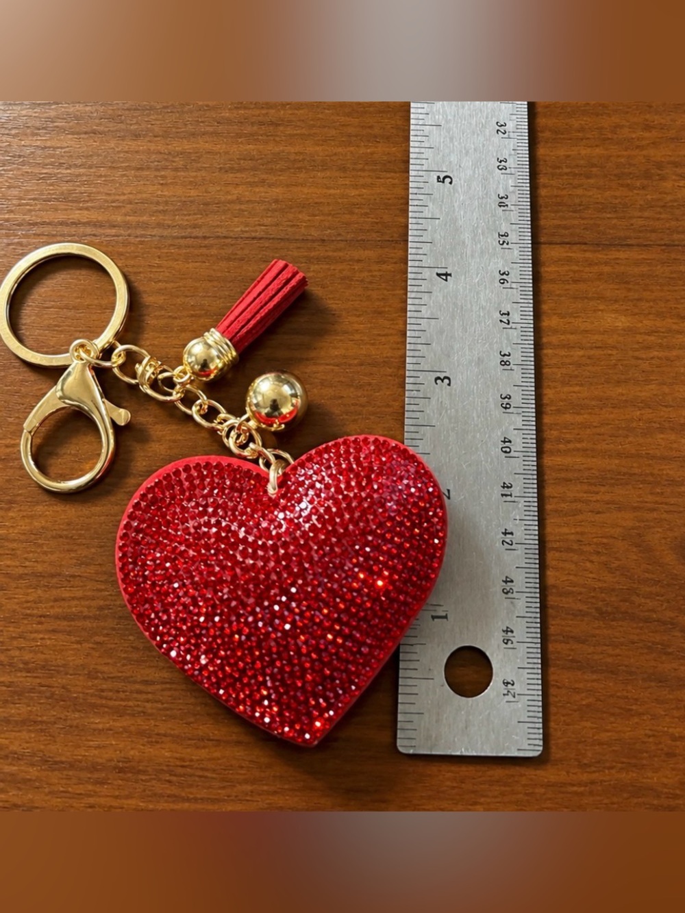 Red Rhinestone Heart Keychain with Tassel - Picture 2 of 2